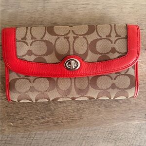 Coach Red and Brown Signature Clutch